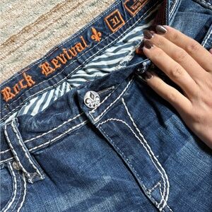 Rock Revival Dark Blue Women's Jeans “Kai” “easy boot cut” with Silver Accents